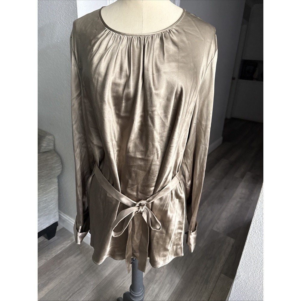Lafayette 148 New York Silk Belted Blouse Brown Women's 16 Quiet Luxury Chic